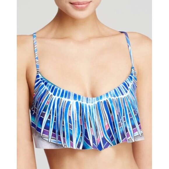Mara Hoffman Bikini Multicolor Blue Rising Palm Flutter Swimsuit Top Size M - Picture 1 of 10